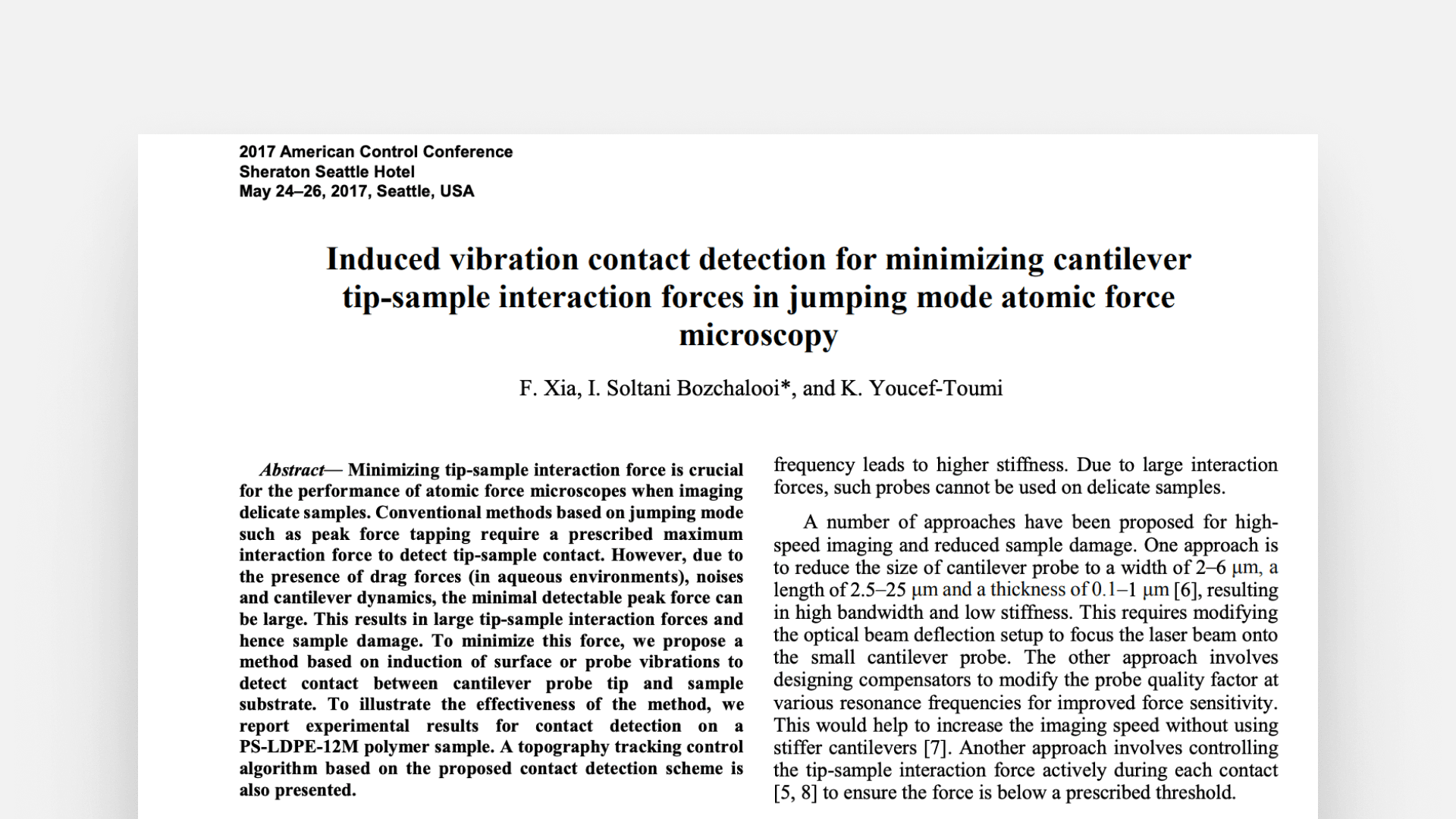 Induced vibration contact detection for minimizing cantilever tip-sample interaction forces in jumping mode atomic force microscopy